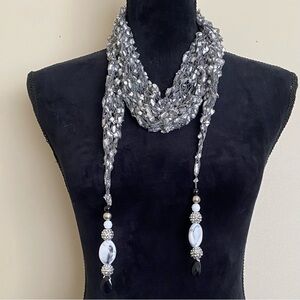 Silver Beaded Scarf Necklace